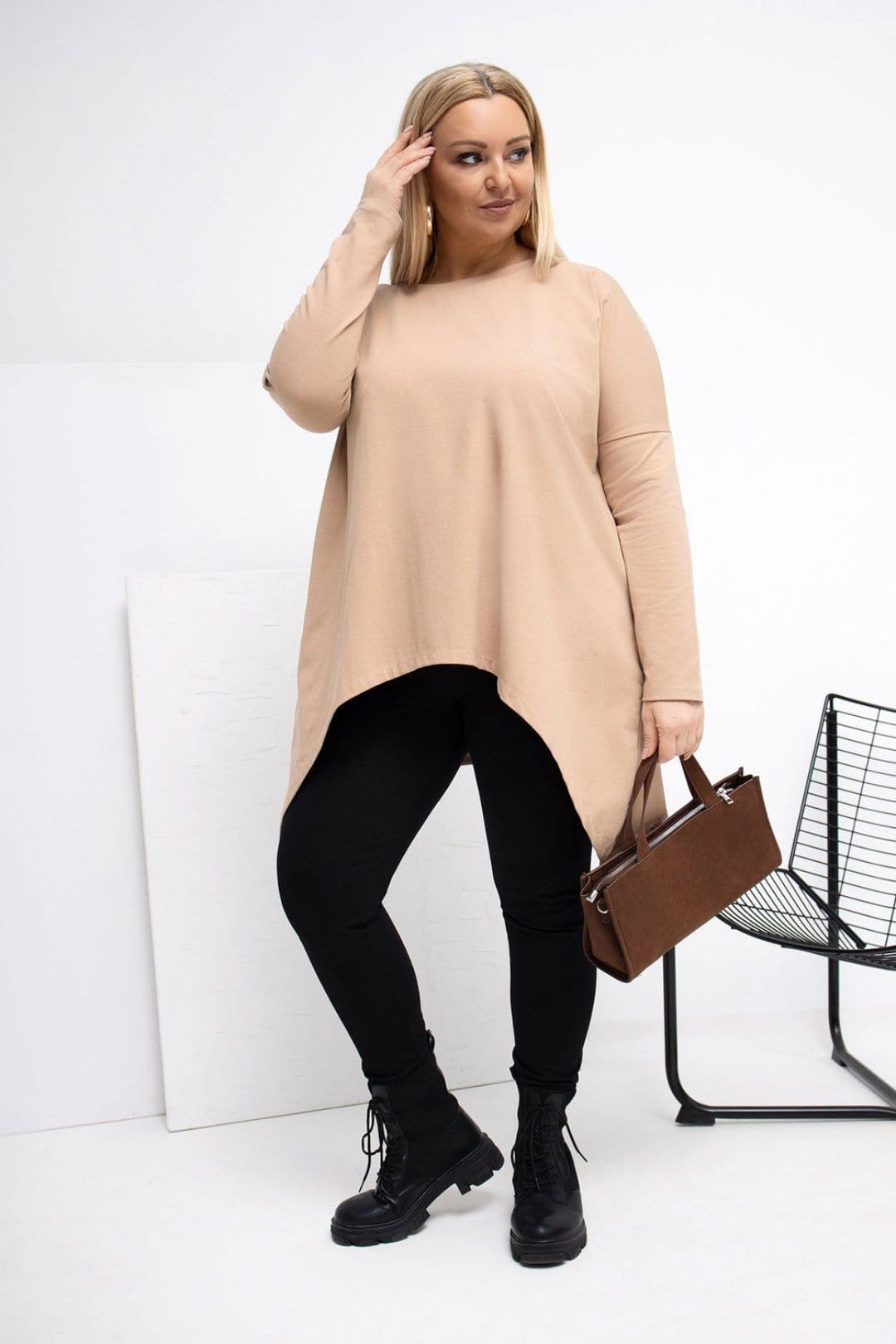 Love Lace Love Lace Women's Cotton Elastane Tunic Blouse with Pockets in Beige - 4
