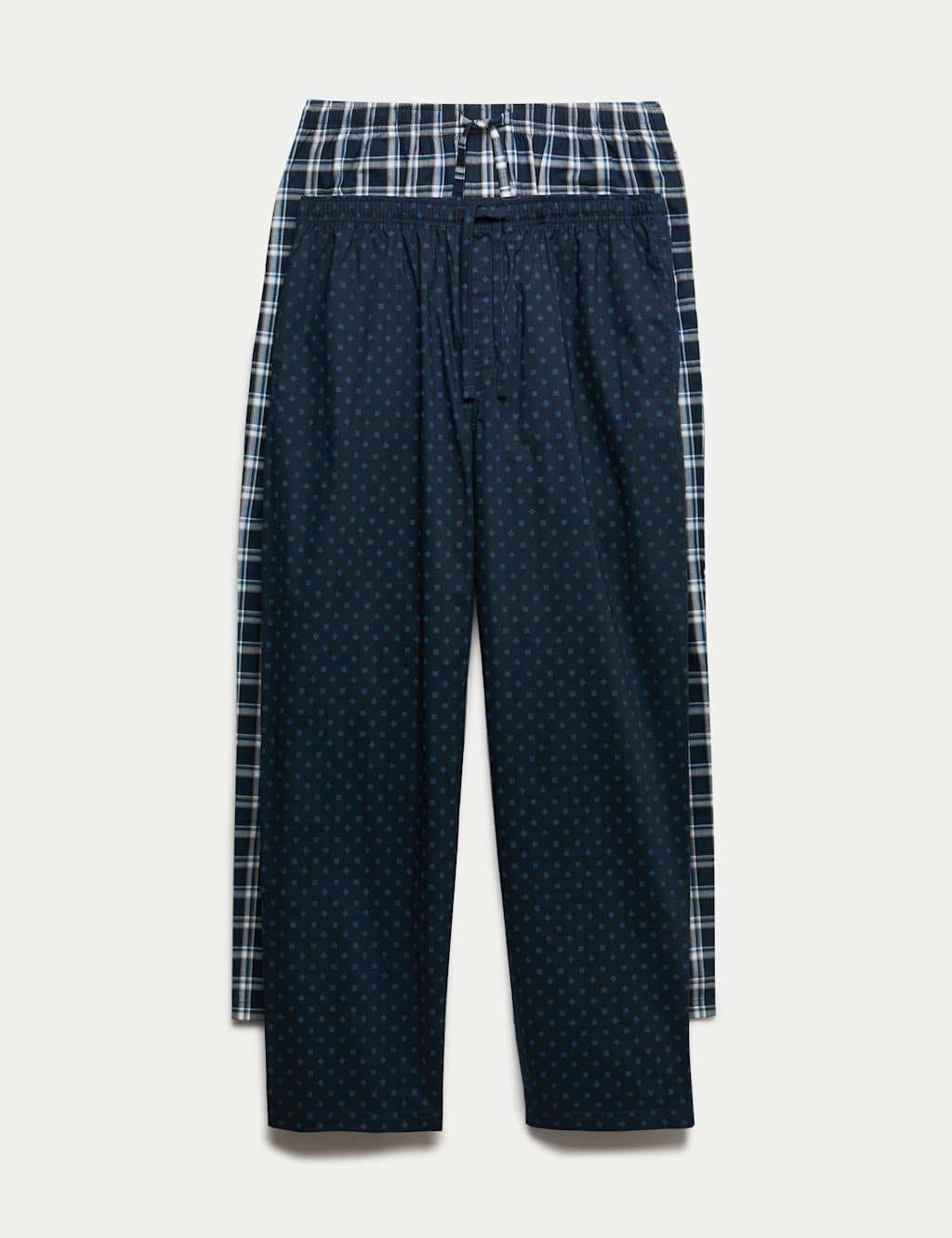 Marks & Spencer M&S 2 Pack Pure Cotton Checked Pyjama Bottoms Navy Mix