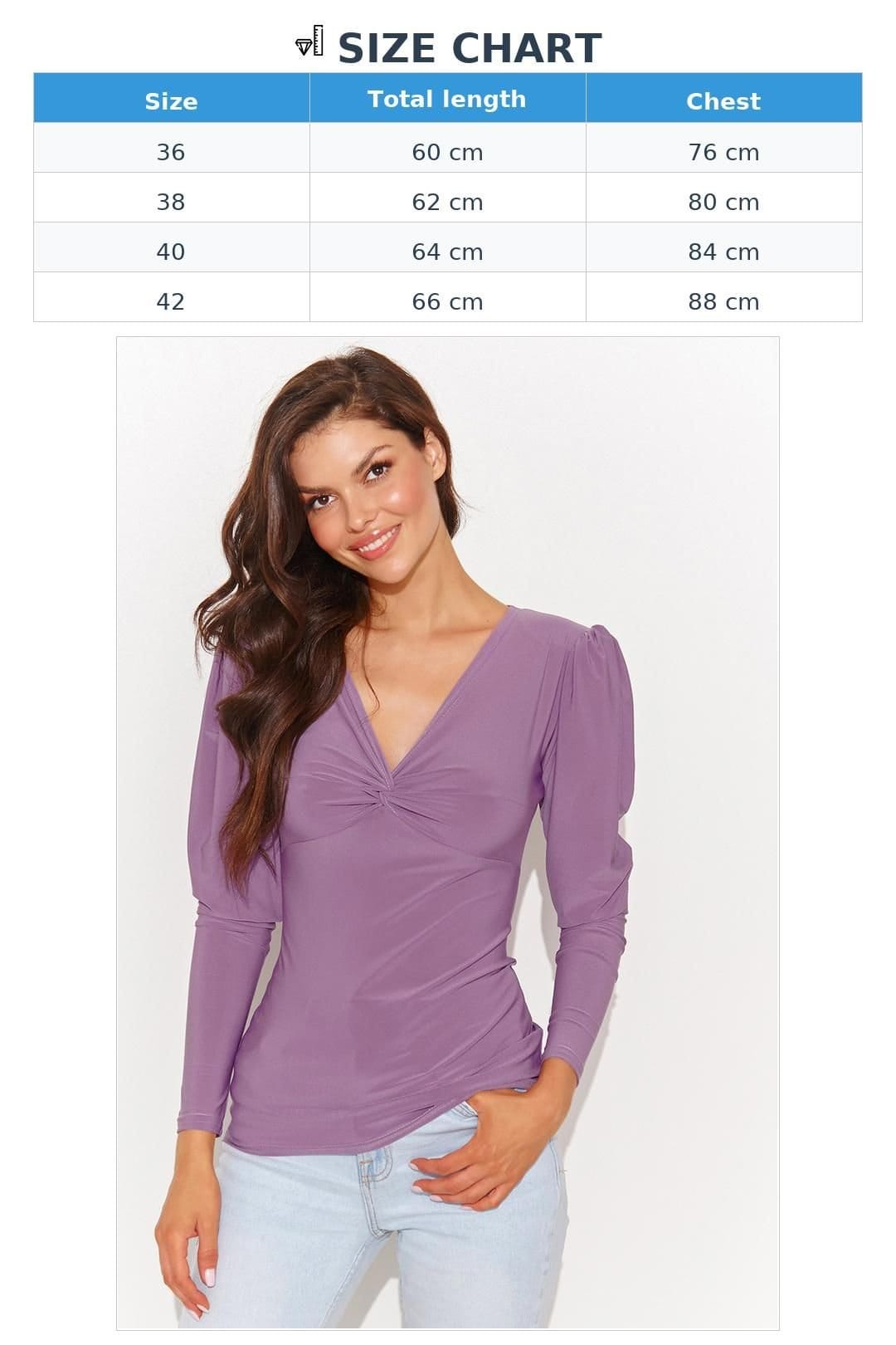Love Lace Love Lace Women's Fitted V Neck Blouse With Puff Sleeves Detail in Violet - 4
