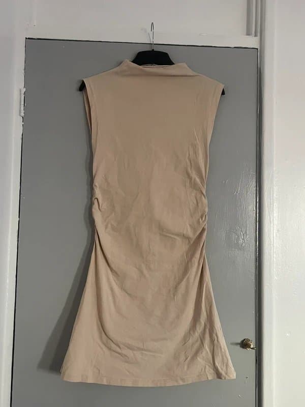 ASOS Beige High Neck Sleeveless Waist Stitched Bodycon Dress