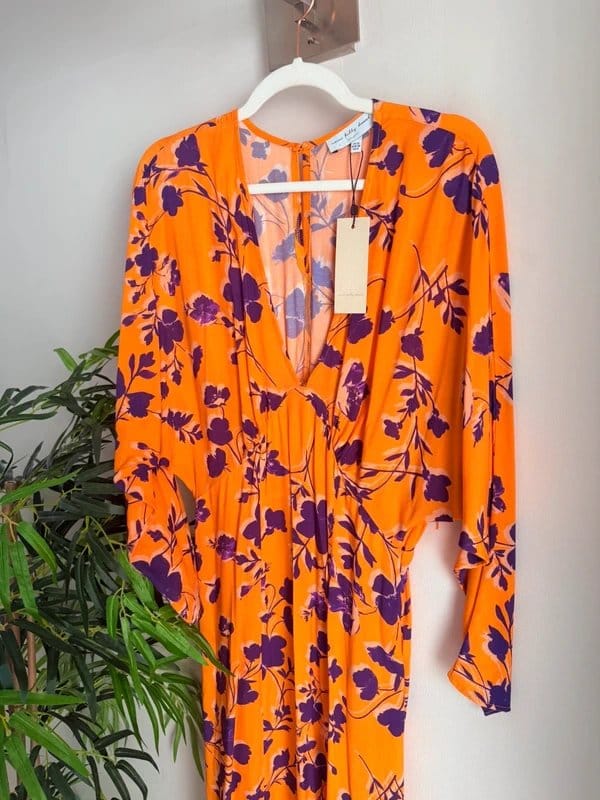 Never Fully Dressed Stunning Orange & Purple Never Fully Dressed Floral Print Midi Dress New with Tags! RRP £89 - 1