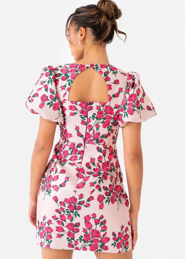 Maya Deluxe Maya Deluxe Women's Floral Short Puff Sleeve Mini Dress in Pink - 3