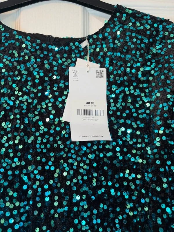 Yours Clothing 💙NWT size 18 Teal Blue Sequin Long Sleeve party curve Dress💙 - 1