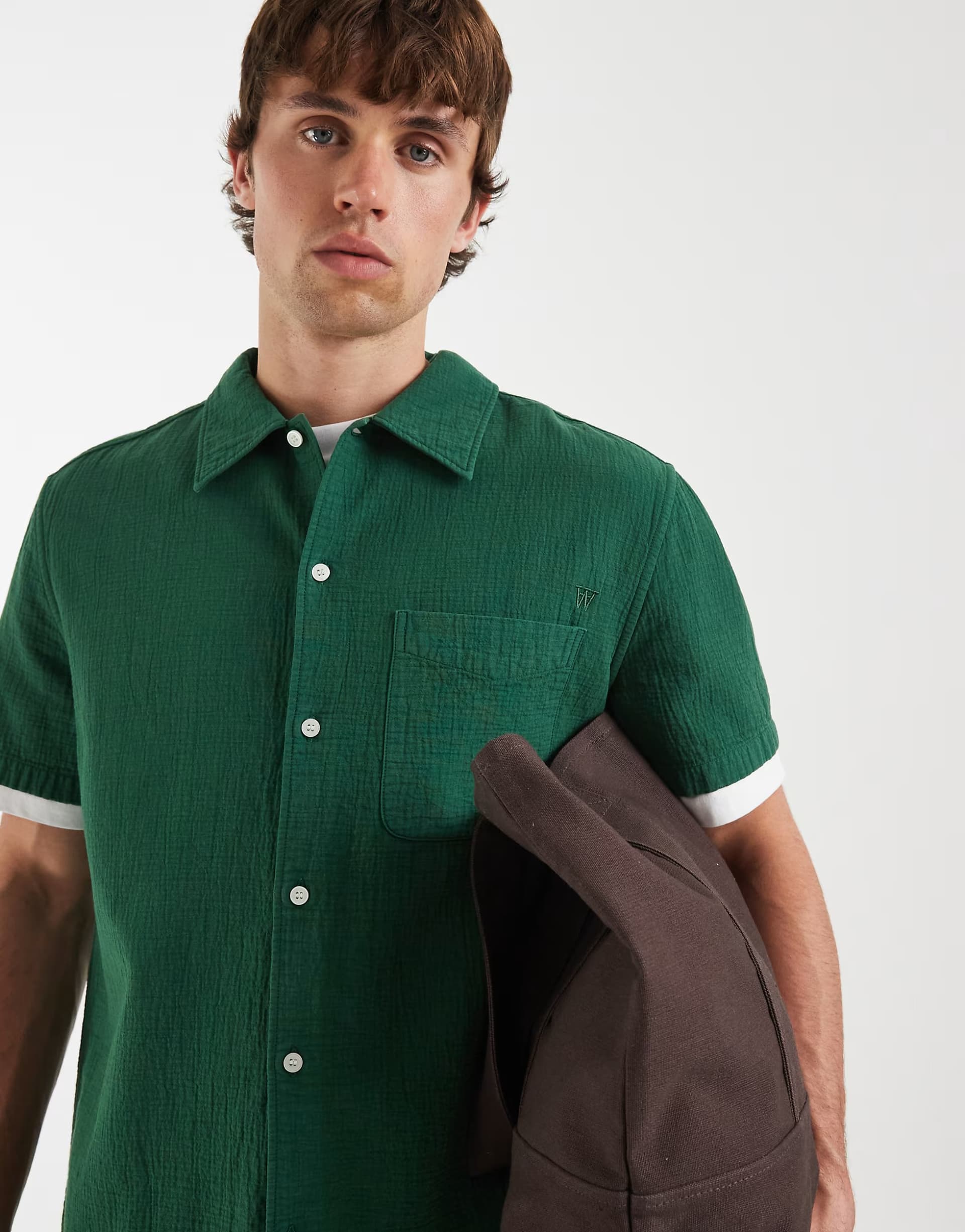 ASOS Double A By Wood Wood 100% cotton Adrian pocket shirt in dark green