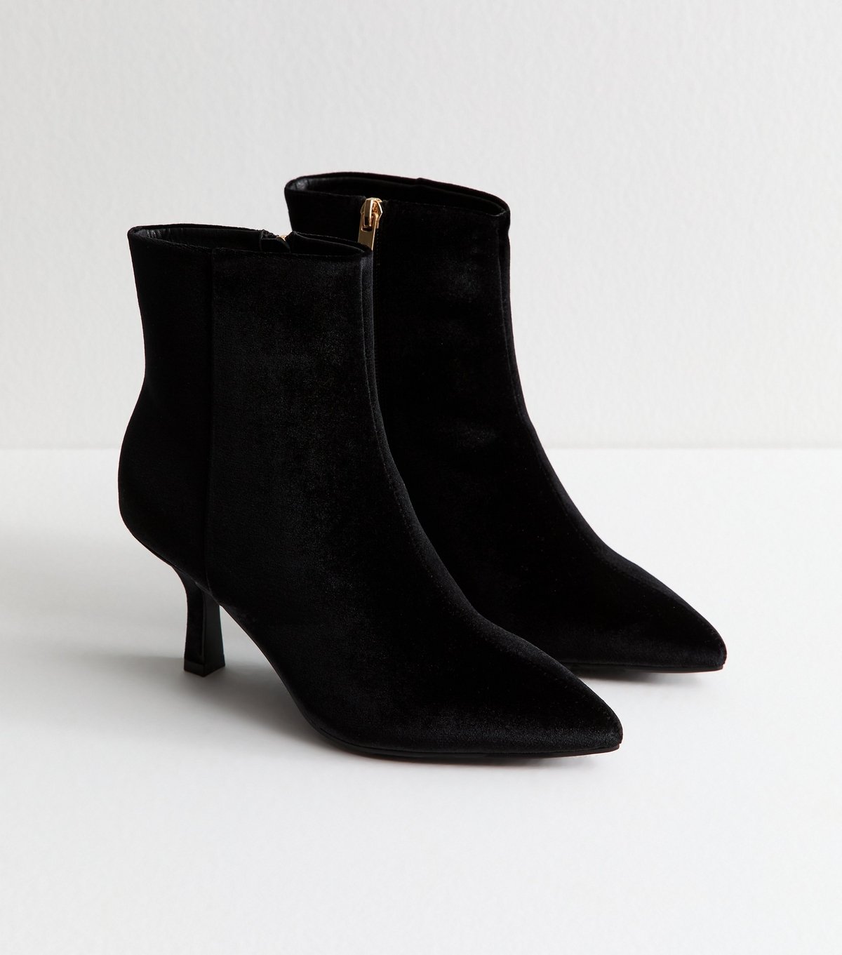 New Look Women's Black Velvet Pointed Toe Stiletto Ankle Boots Vegan New Look - 3