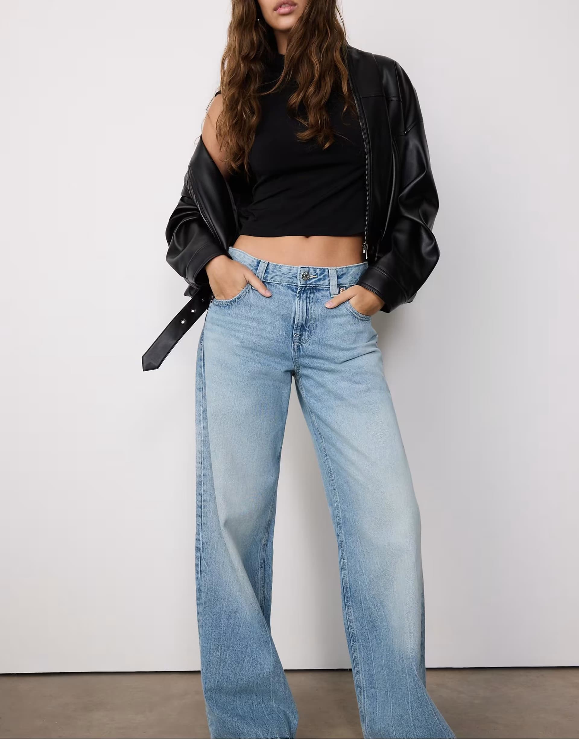 ASOS Stradivarius Low-rise wide-leg jeans with star detail in overdyed blue denim