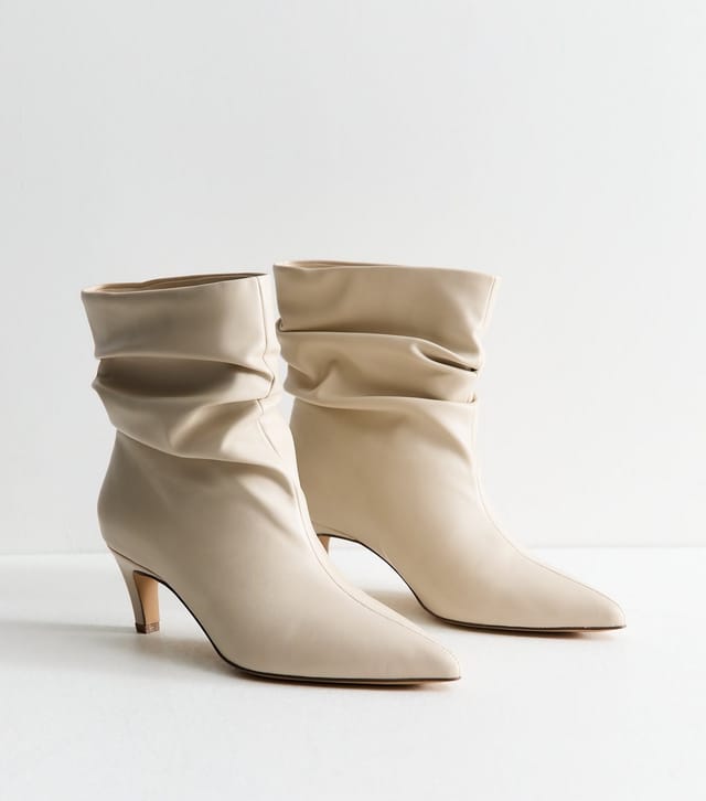 New Look Women's Off White Faux Leather Slouch Ankle Boots Vegan New Look - 3