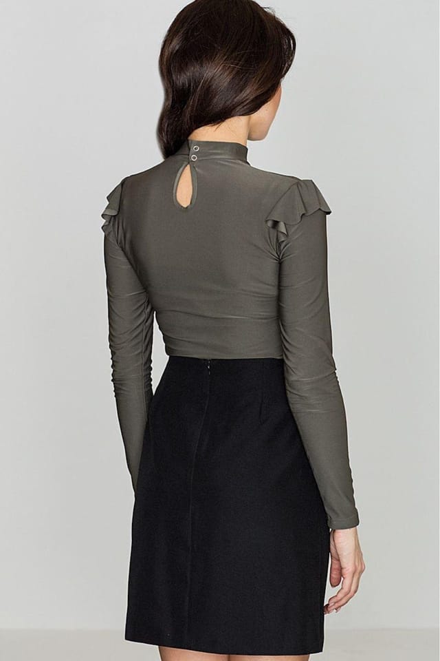 Love Lace Love Lace Women's Elegant Long Sleeve Blouse with Frill Trim Style 111807 in Green - 2
