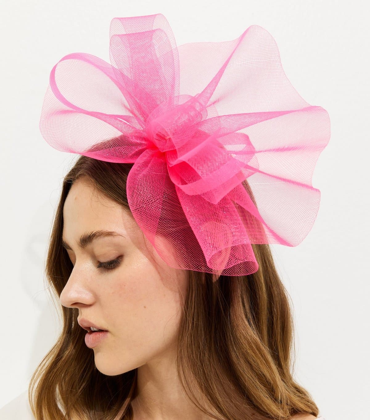 New Look Bright Pink Oversized Flower Mesh Fascinator New Look