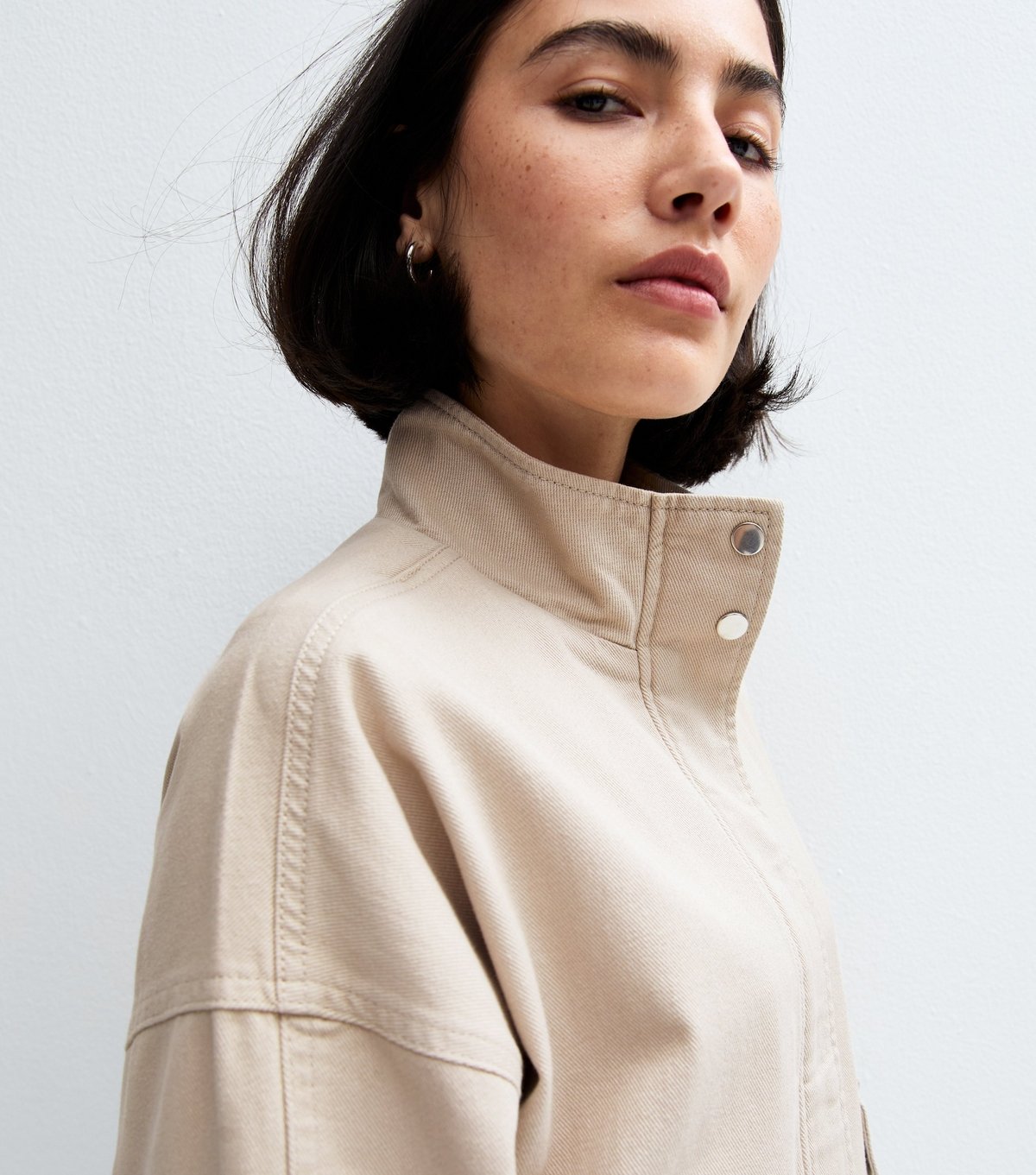 New Look Women's Stone High Neck Cotton Twill Shacket New Look - 2