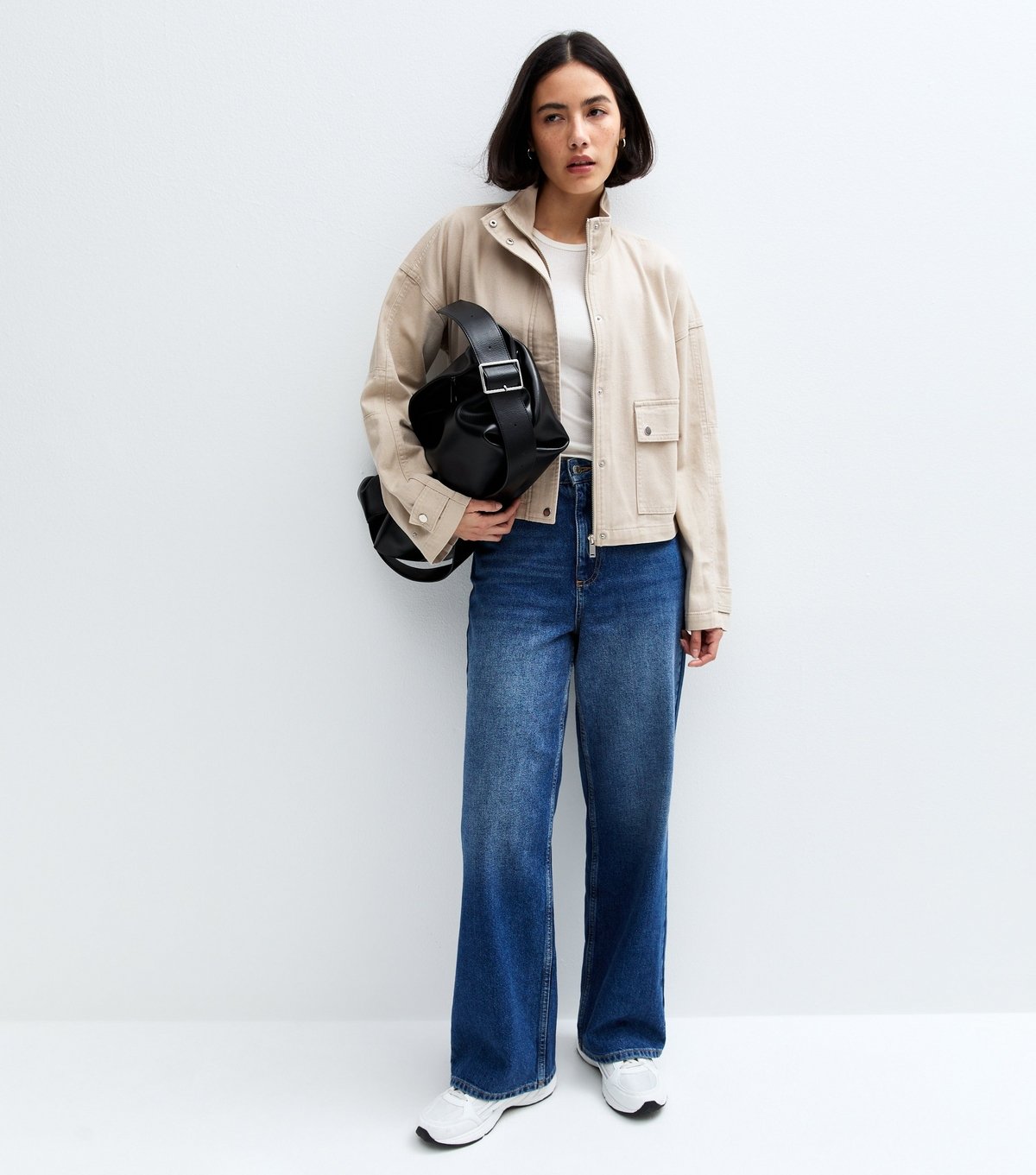 New Look Women's Stone High Neck Cotton Twill Shacket New Look - 3