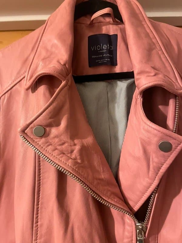 Mango Mango Pink Real Leather Biker Jacket Size XXL UK 24 as New