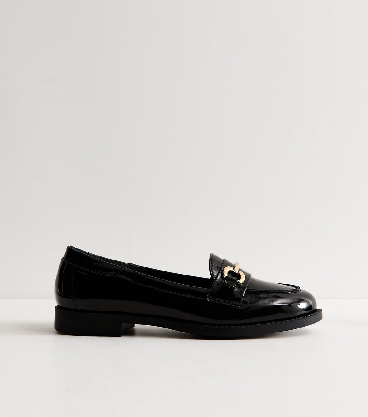 New Look Women's Black Patent Faux Leather Horsebit Loafers Vegan New Look