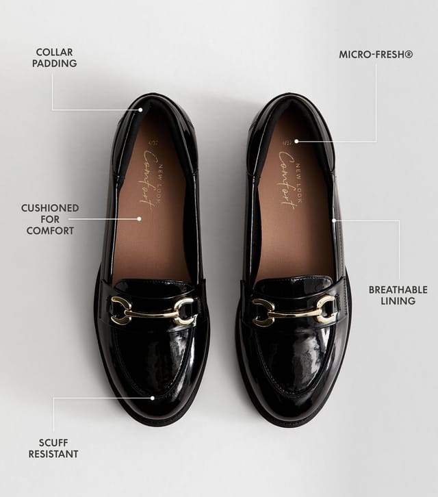 New Look Women's Black Patent Faux Leather Horsebit Loafers Vegan New Look - 2