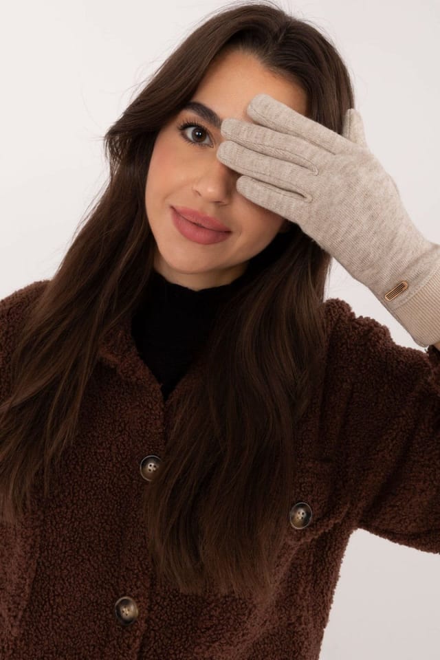 Love Lace Love Lace Women's Ribbed Smooth Knit Gloves with Touchscreen Flower Detail Warm in Beige - 3