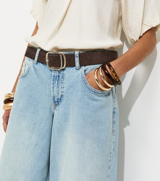 New Look Dark Brown Faux Suede Mixed Metal Buckle Belt New Look - 2