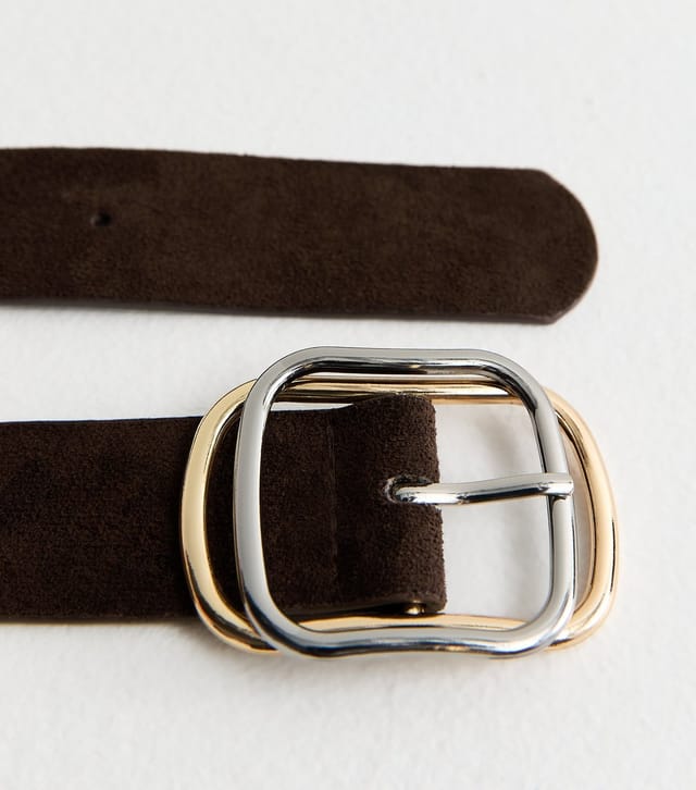 New Look Dark Brown Faux Suede Mixed Metal Buckle Belt New Look - 3