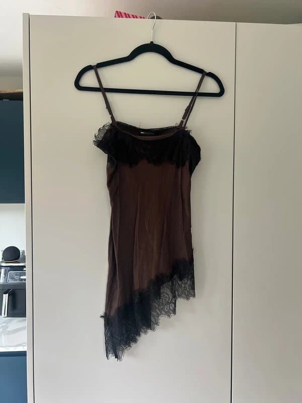 ASOS Women’s Brown Satin Top with Lace Detail