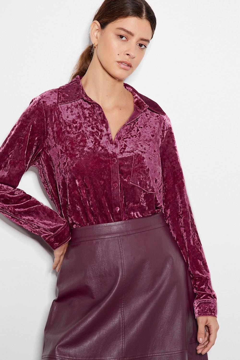 Monsoon Monsoon Women's Vida Velvet Shirt Pink - 2