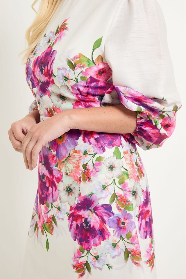 Wallis Wallis Women's Petite Floral Balloon Sleeve Midi Dress in Ivory - 2