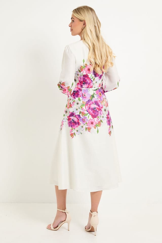 Wallis Wallis Women's Petite Floral Balloon Sleeve Midi Dress in Ivory - 3