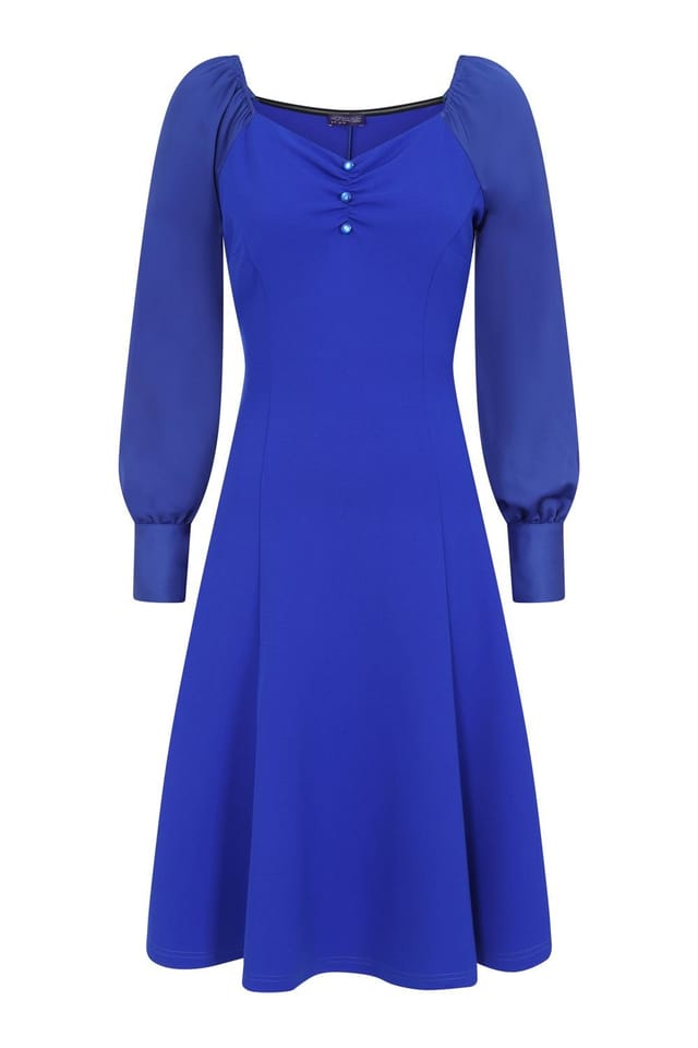 Hot Squash Hot Squash Women's Blouson Sleeved Scuba Fit N Flare Dress in Royal - 3