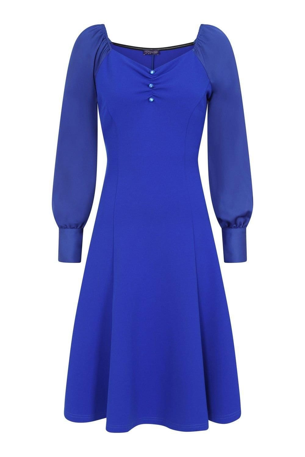 Hot Squash Hot Squash Women's Blouson Sleeved Scuba Fit N Flare Dress in Royal - 4