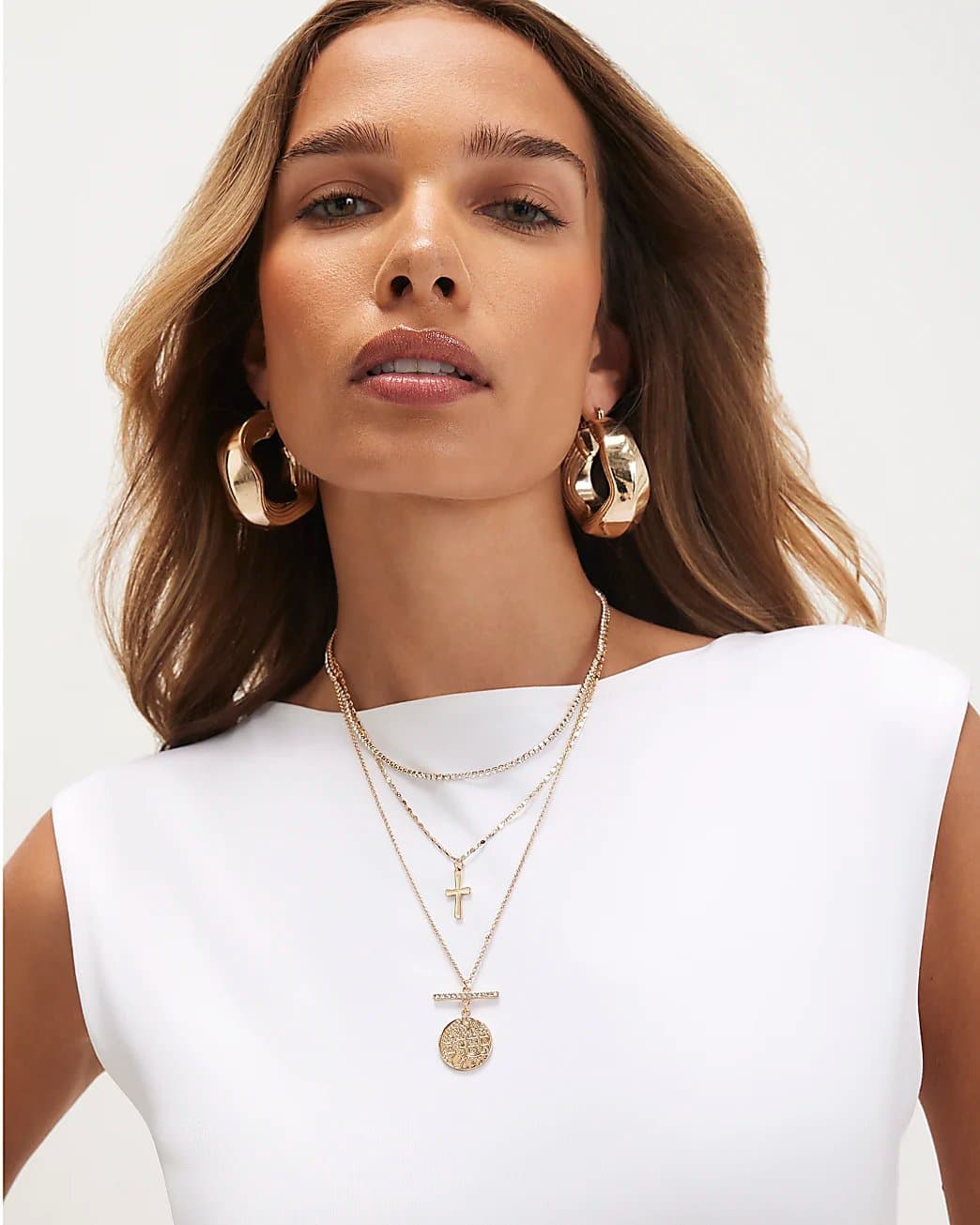 River Island River Island Womens Gold Coin Cross Layered Necklace