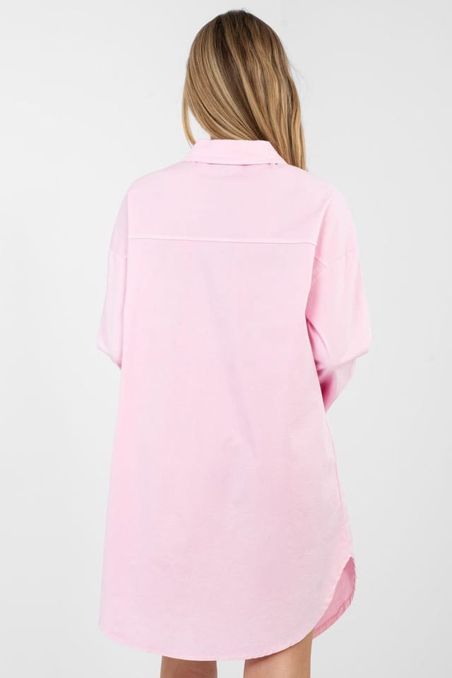Love Lace Love Lace Women's Loose Fit Button Front Shirt Dress with Pockets in Pink - 3