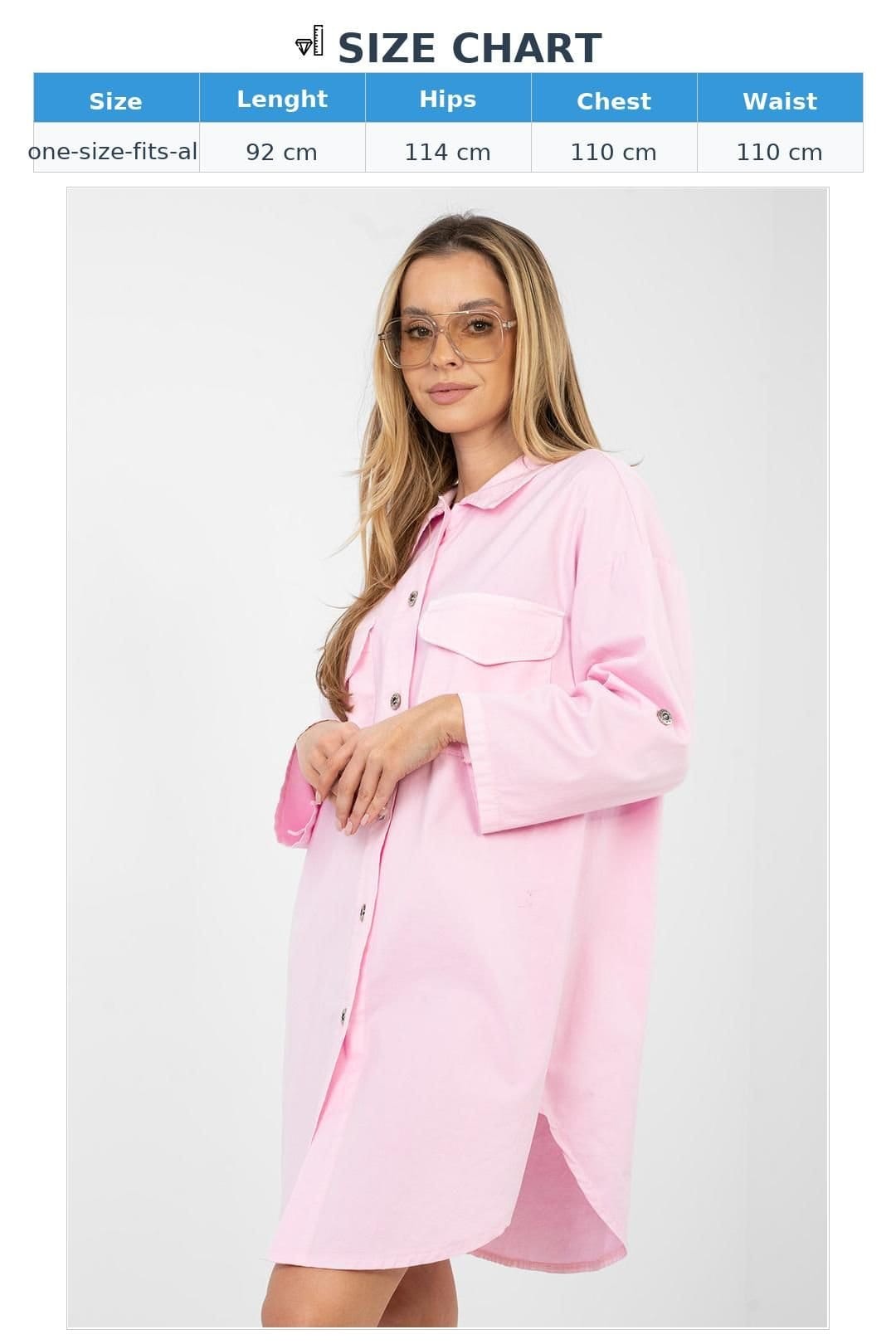 Love Lace Love Lace Women's Loose Fit Button Front Shirt Dress with Pockets in Pink - 4