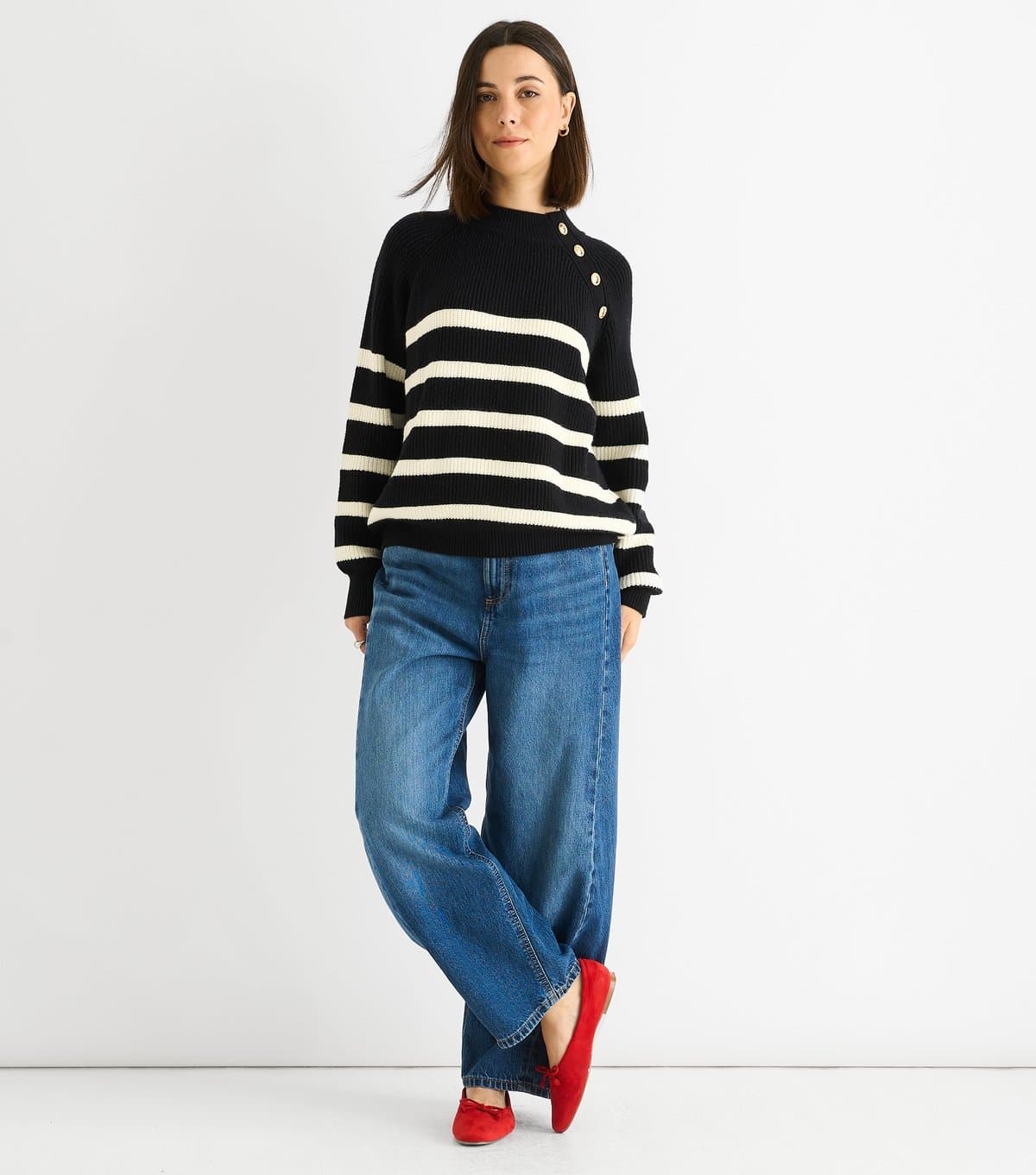 Gini London Women's Black Ribbed Knit Striped Jumper Gini London New Look