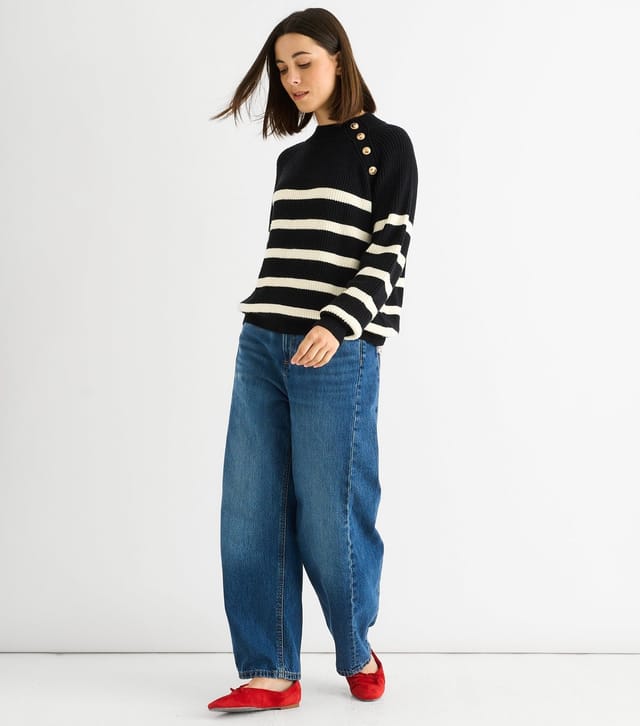 Gini London Women's Black Ribbed Knit Striped Jumper Gini London New Look - 3