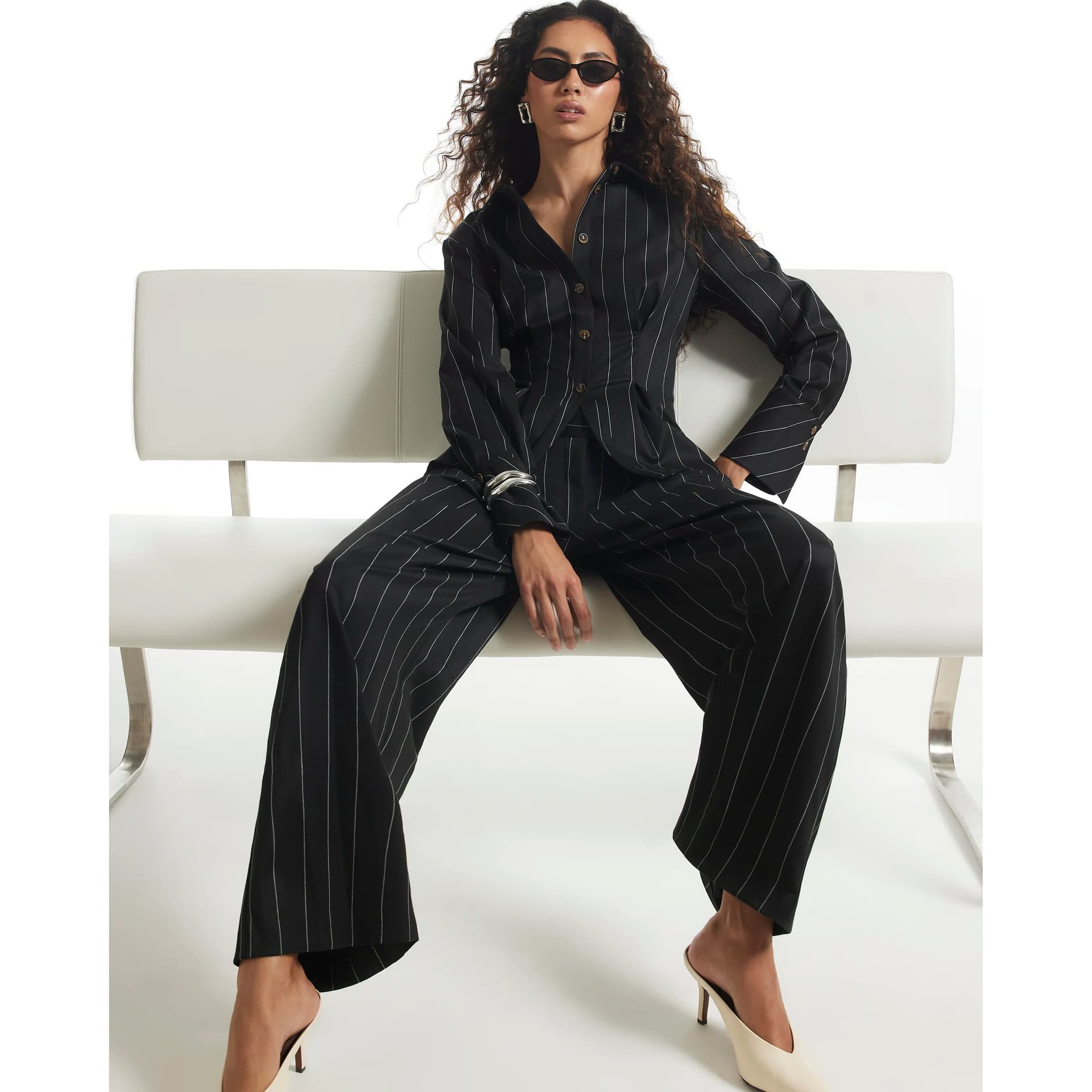 River Island River Island Womens Black Stripe Wide Leg Trousers