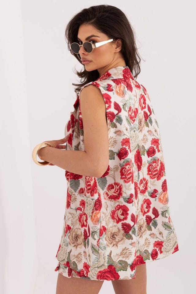 Love Lace Love Lace Women's Floral Print Double Breasted Lapel Vest in Red - 3