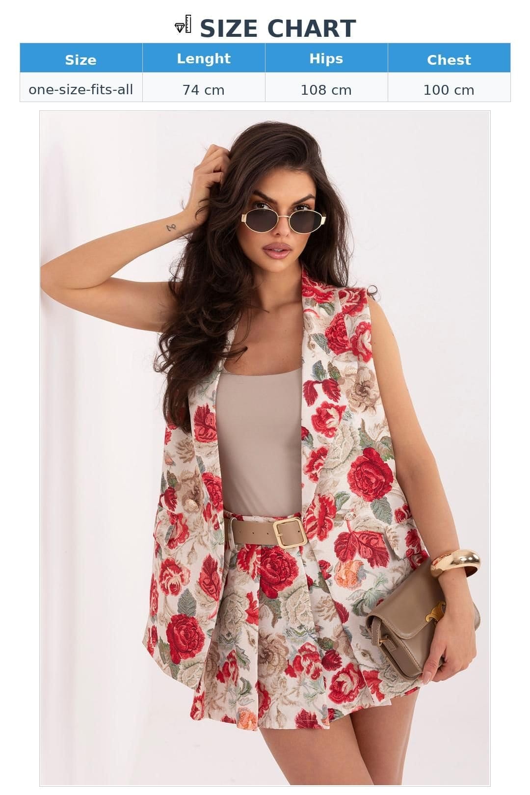 Love Lace Love Lace Women's Floral Print Double Breasted Lapel Vest in Red - 4
