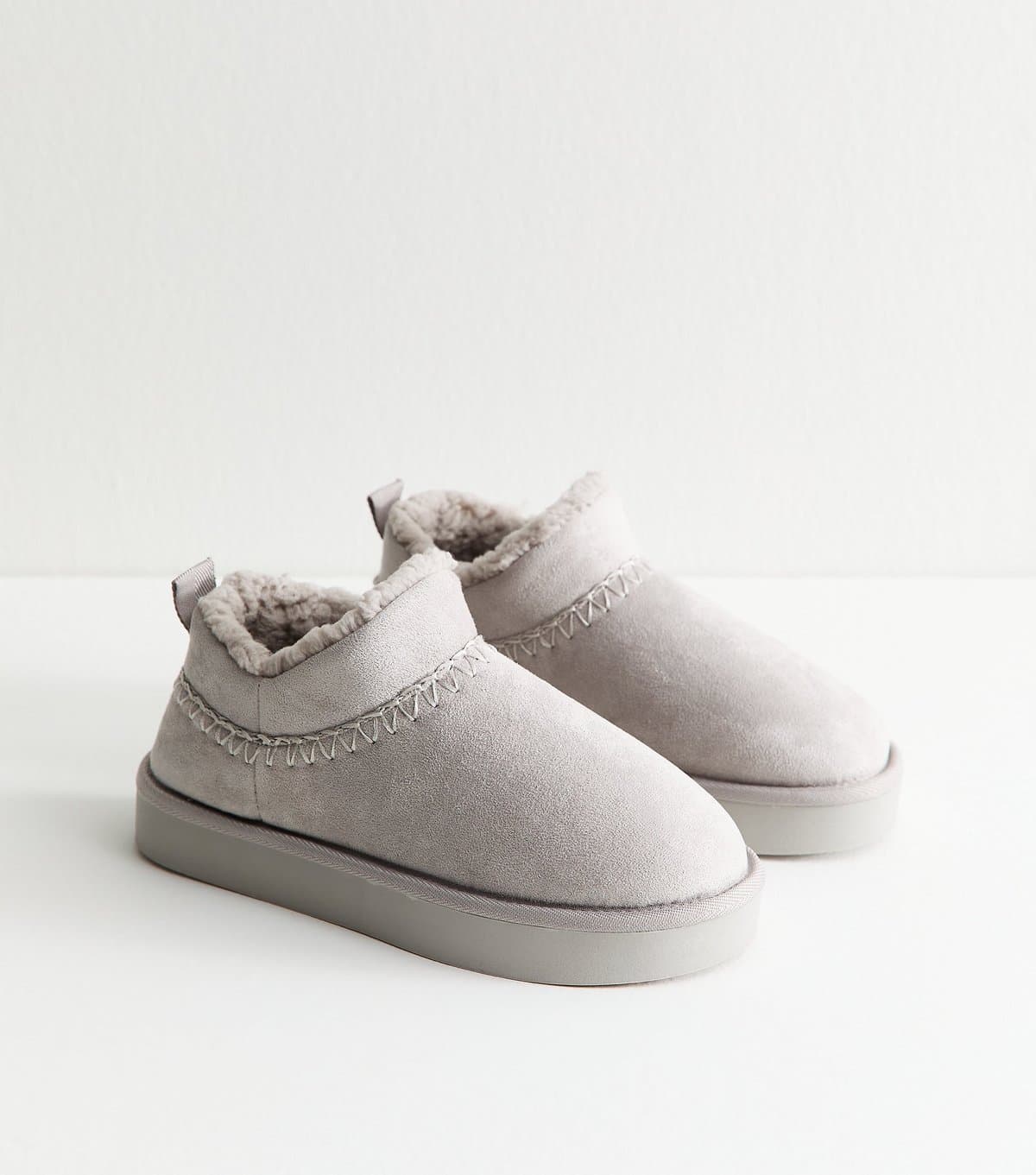 New Look New Look Grey Faux Suede Slipper Boots