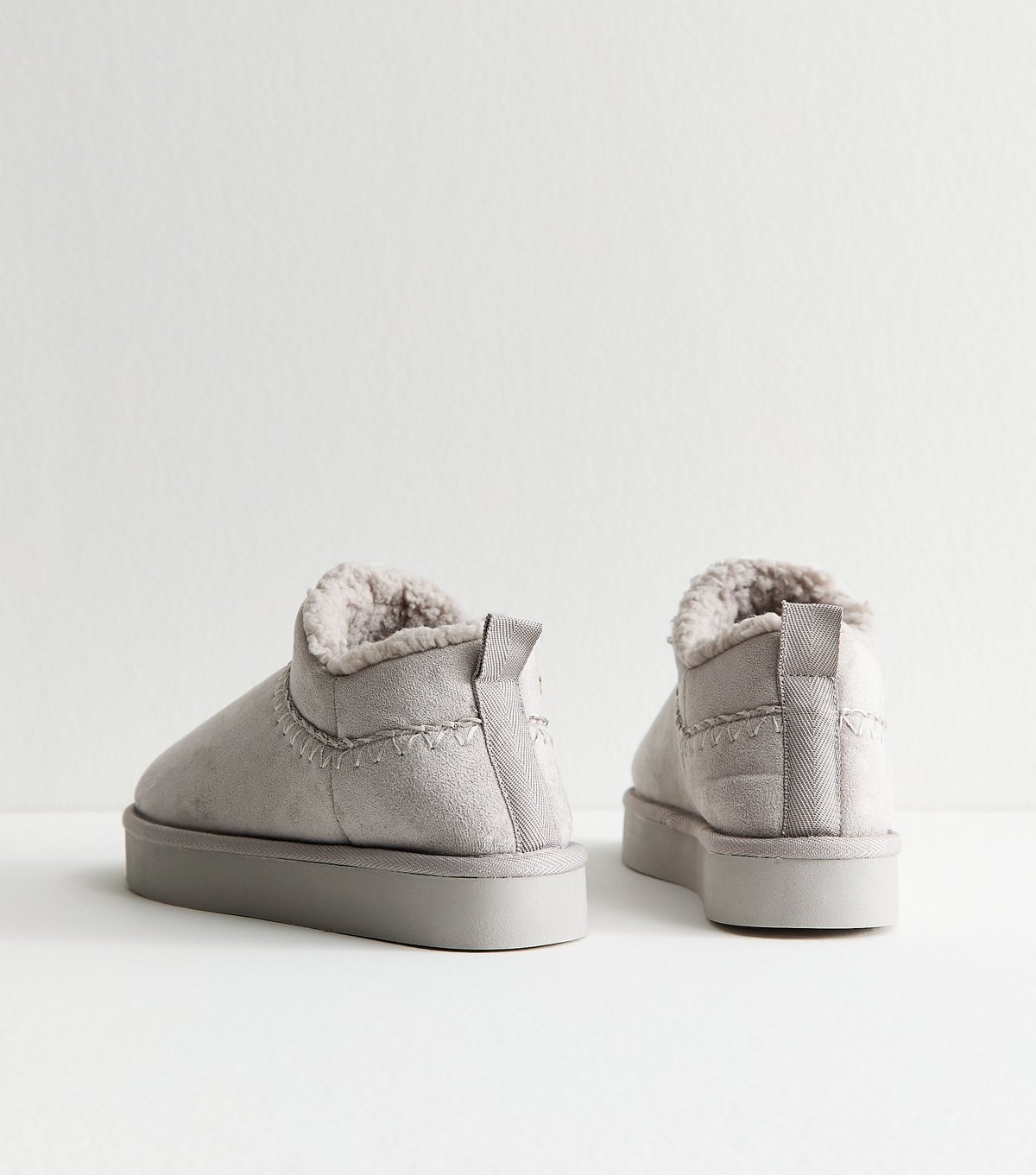 New Look Women's Grey Faux Suede Faux Sherpa Lined Slipper Boots New Look - 4