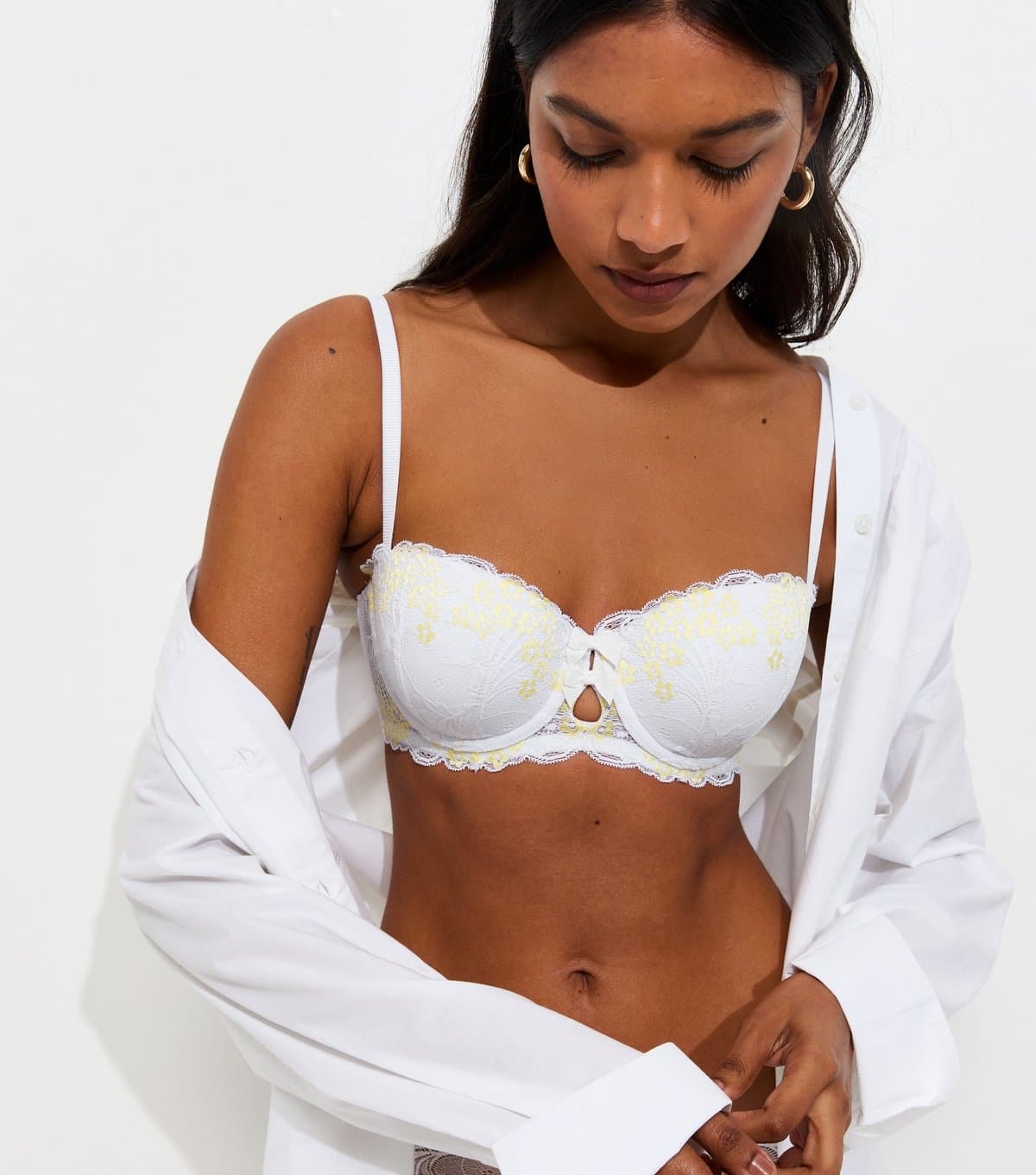 New Look Women's White Two Tone Floral Lace Balcony Bra New Look