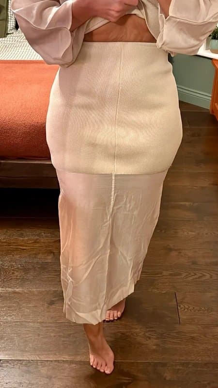 Zara Brand New Cream Contrast Knit Pencil Midi Skirt and Blouse Zara