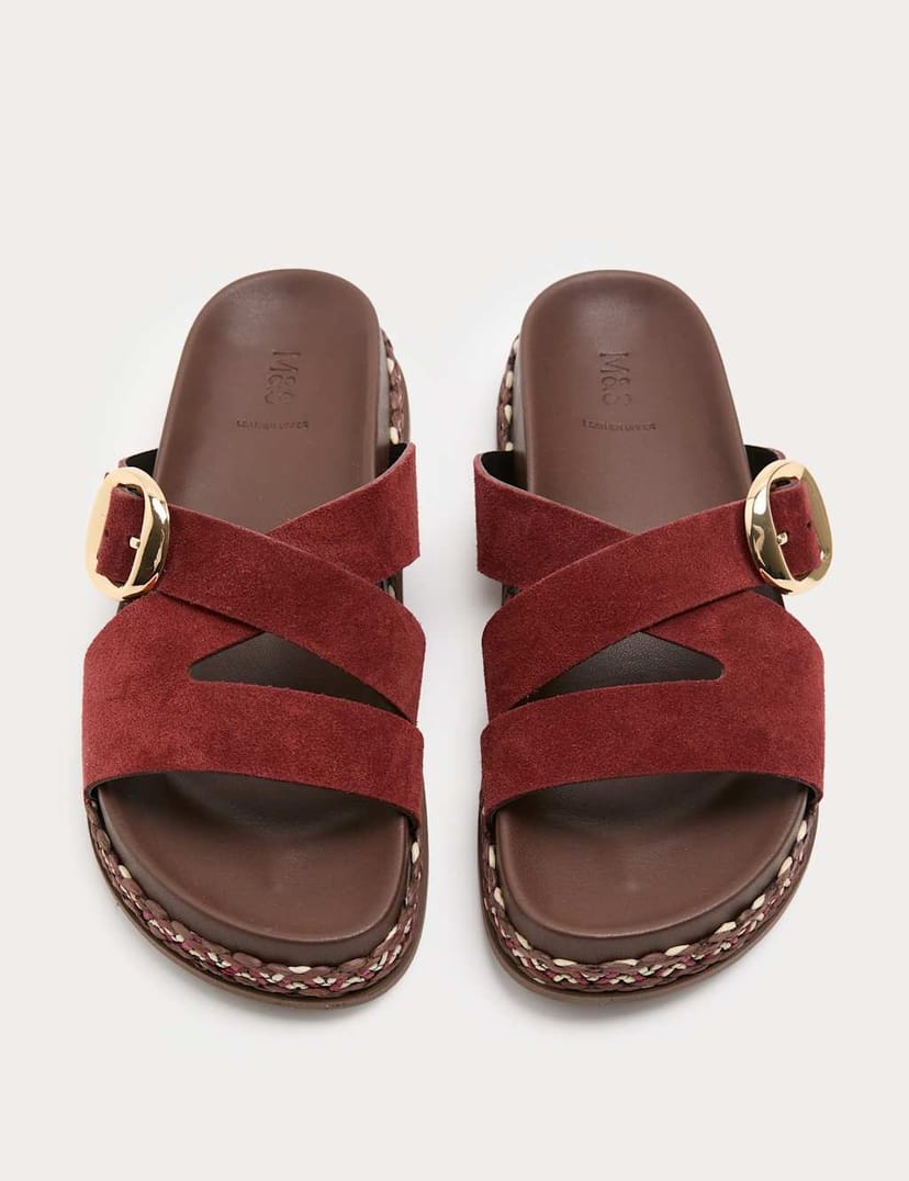 Marks & Spencer M&S Suede Buckle Flatform Mules Rust - 1