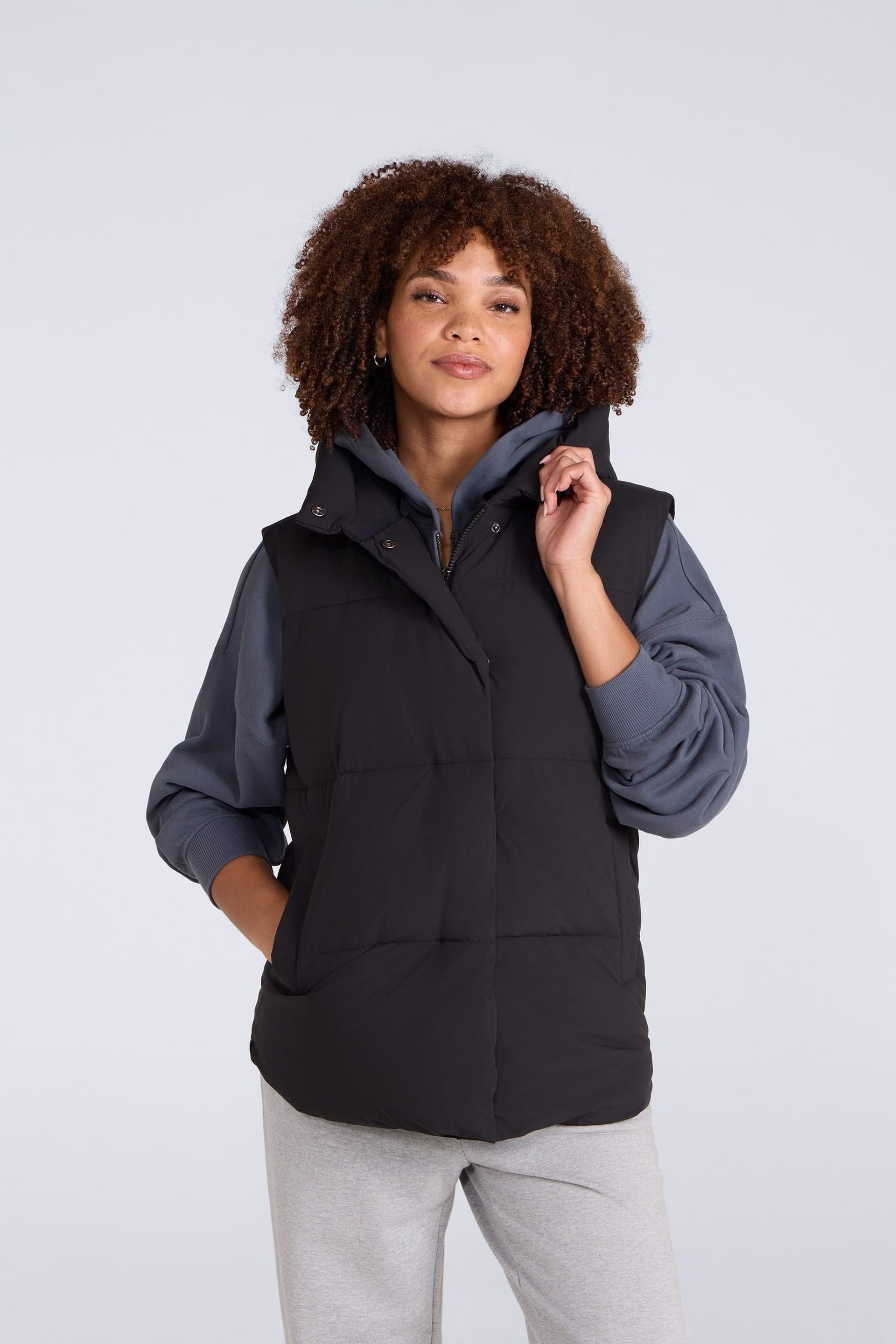 Animal Jet Black Funnel Neck Padded Hooded Winter Gilet
