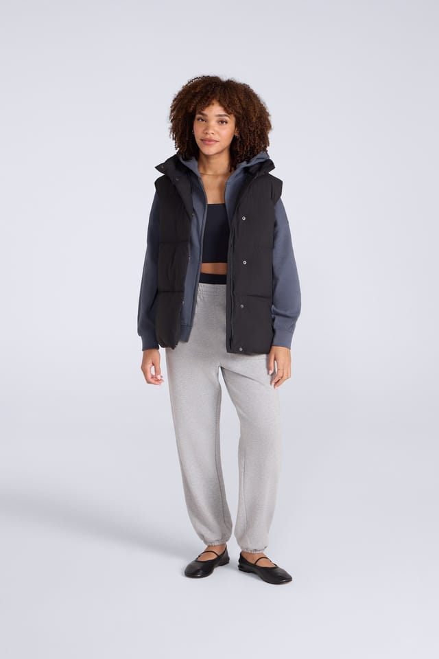 Animal Animal Women's 'Oslo' Casual Funnel Neck Warm Padded Hooded Winter Full Zip Gilet in Jet Black - 2