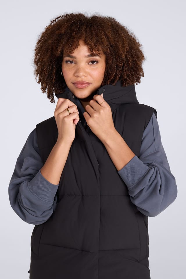 Animal Animal Women's 'Oslo' Casual Funnel Neck Warm Padded Hooded Winter Full Zip Gilet in Jet Black - 3