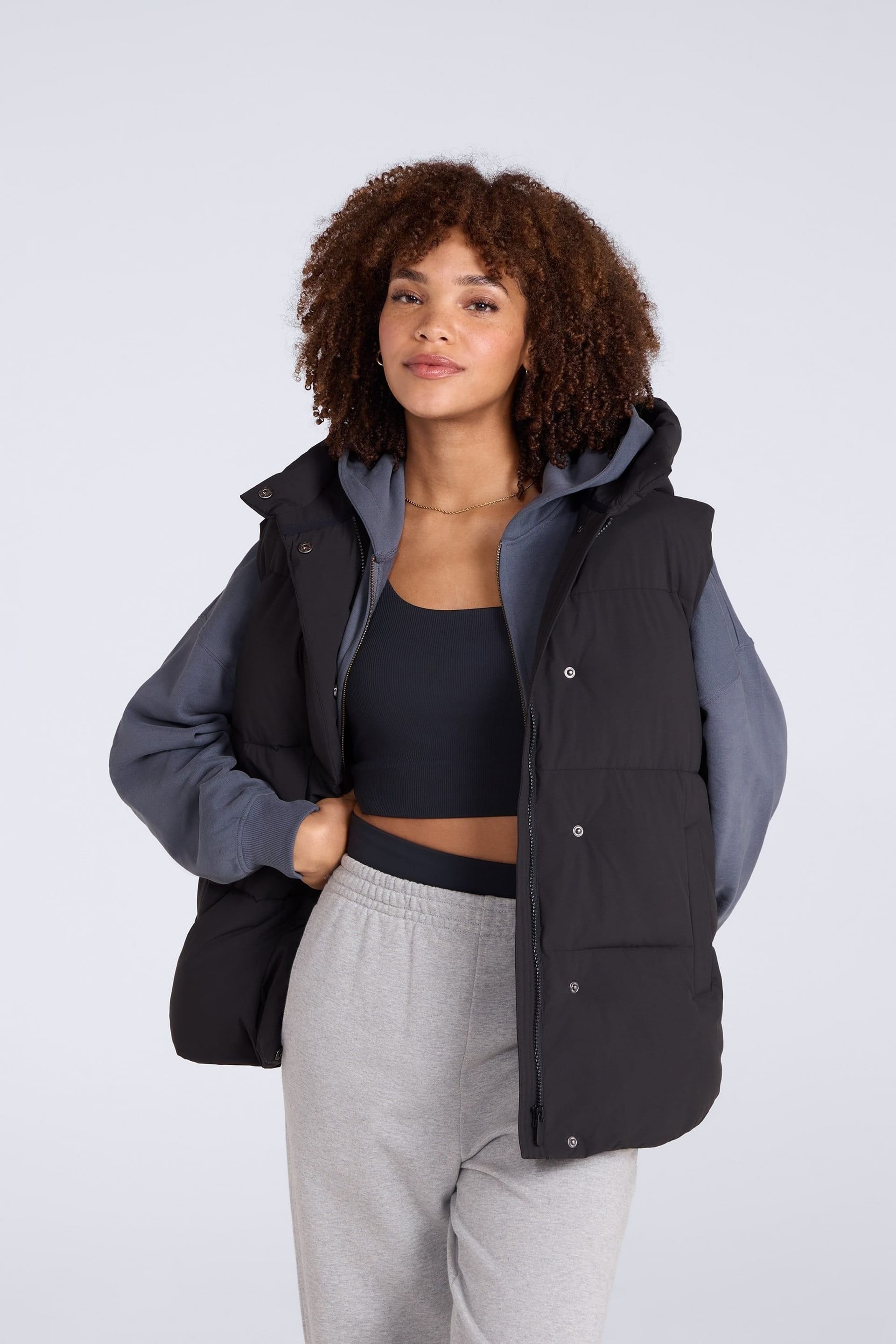 Animal Animal Women's 'Oslo' Casual Funnel Neck Warm Padded Hooded Winter Full Zip Gilet in Jet Black - 4