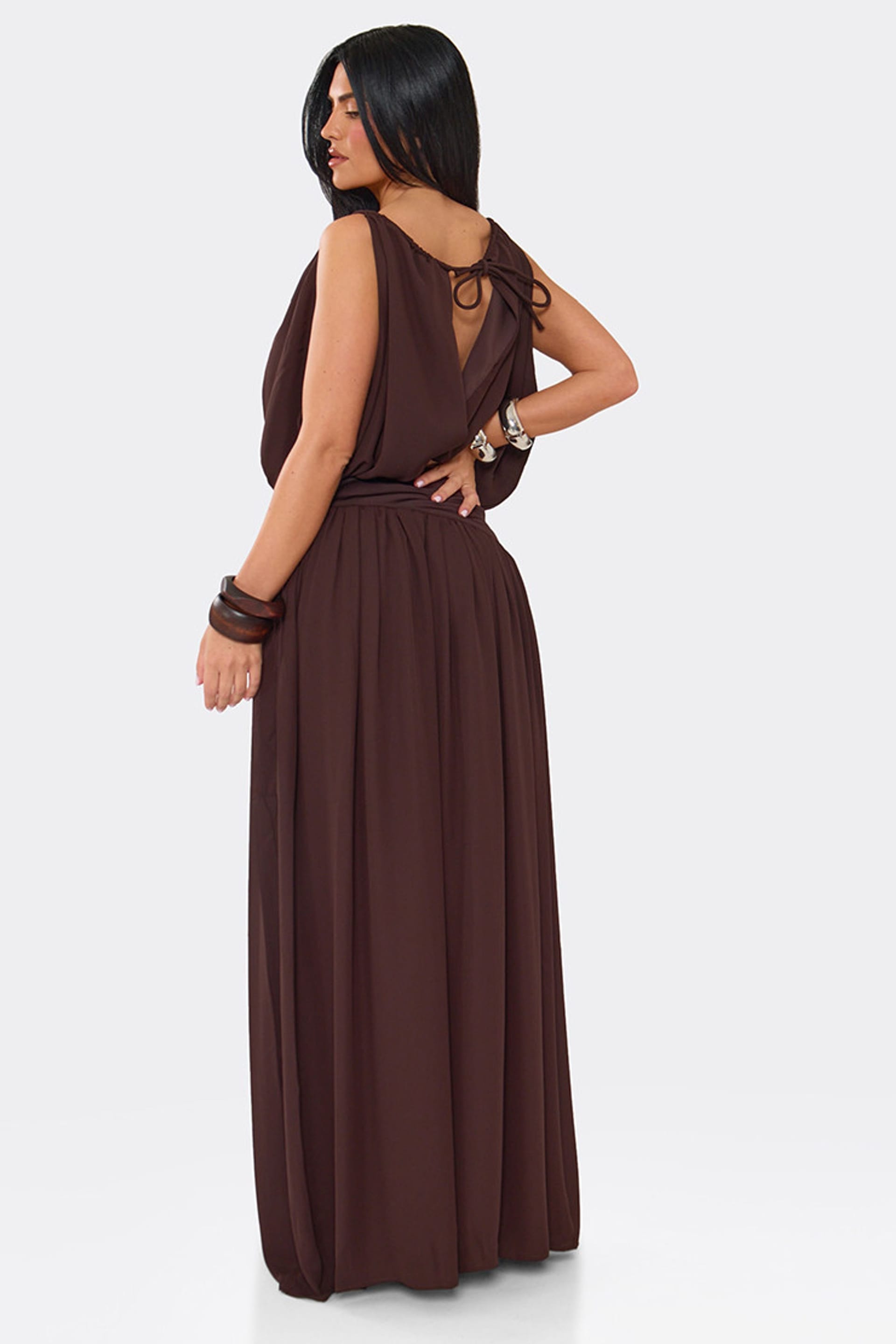 EGO EGO Women's Ruched Woven Maxi Skirt in Dark Brown - 4
