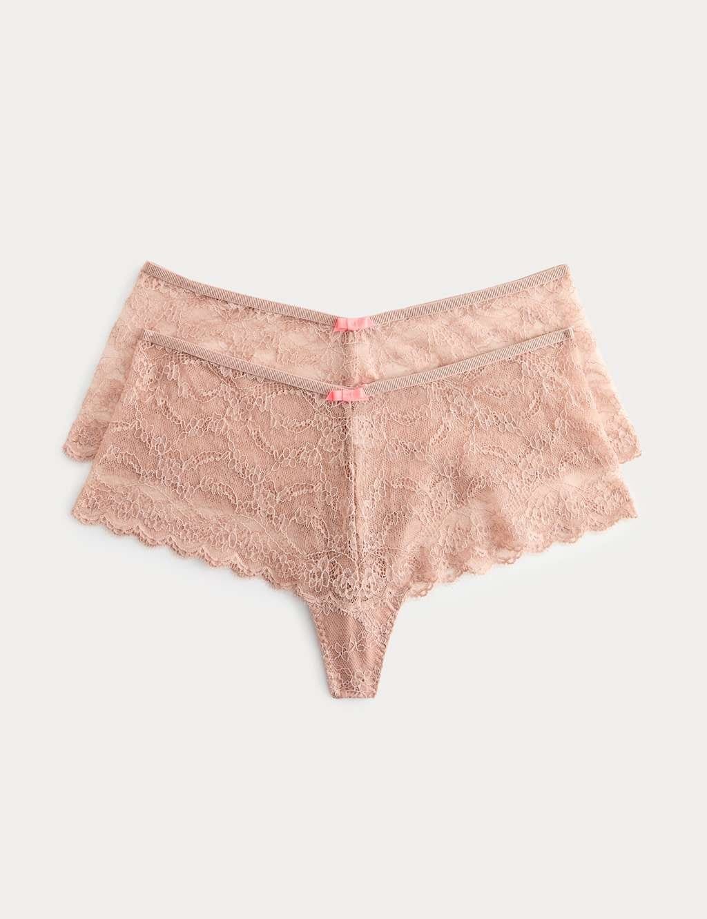 M&S 2 Pack Ida Lace High Rise Knicker Shorts Rose Quartz