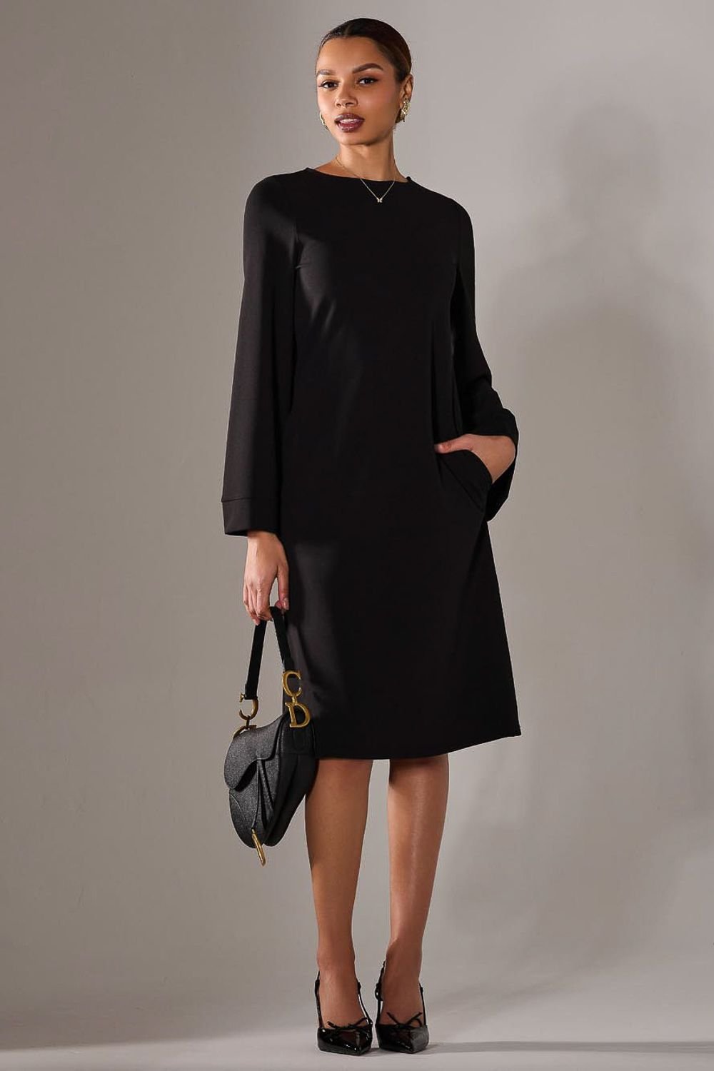 Jolie Moi Jolie Moi Women's Midi A Line Dress in Black - 2