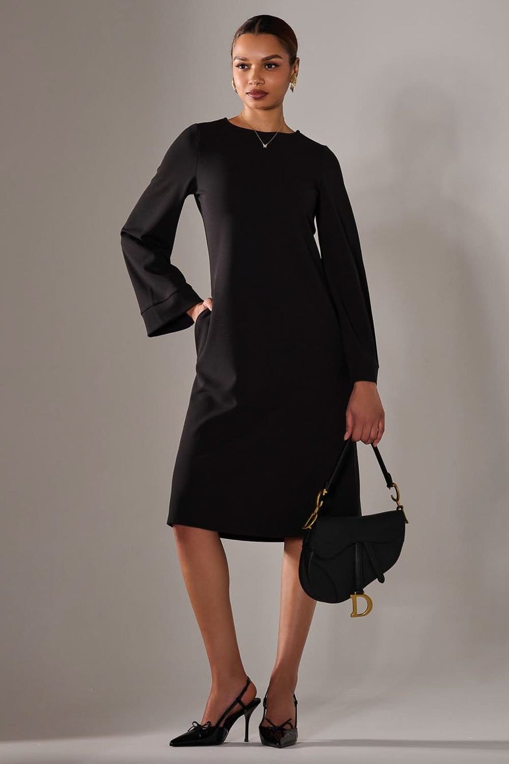 Jolie Moi Jolie Moi Women's Midi A Line Dress in Black - 4