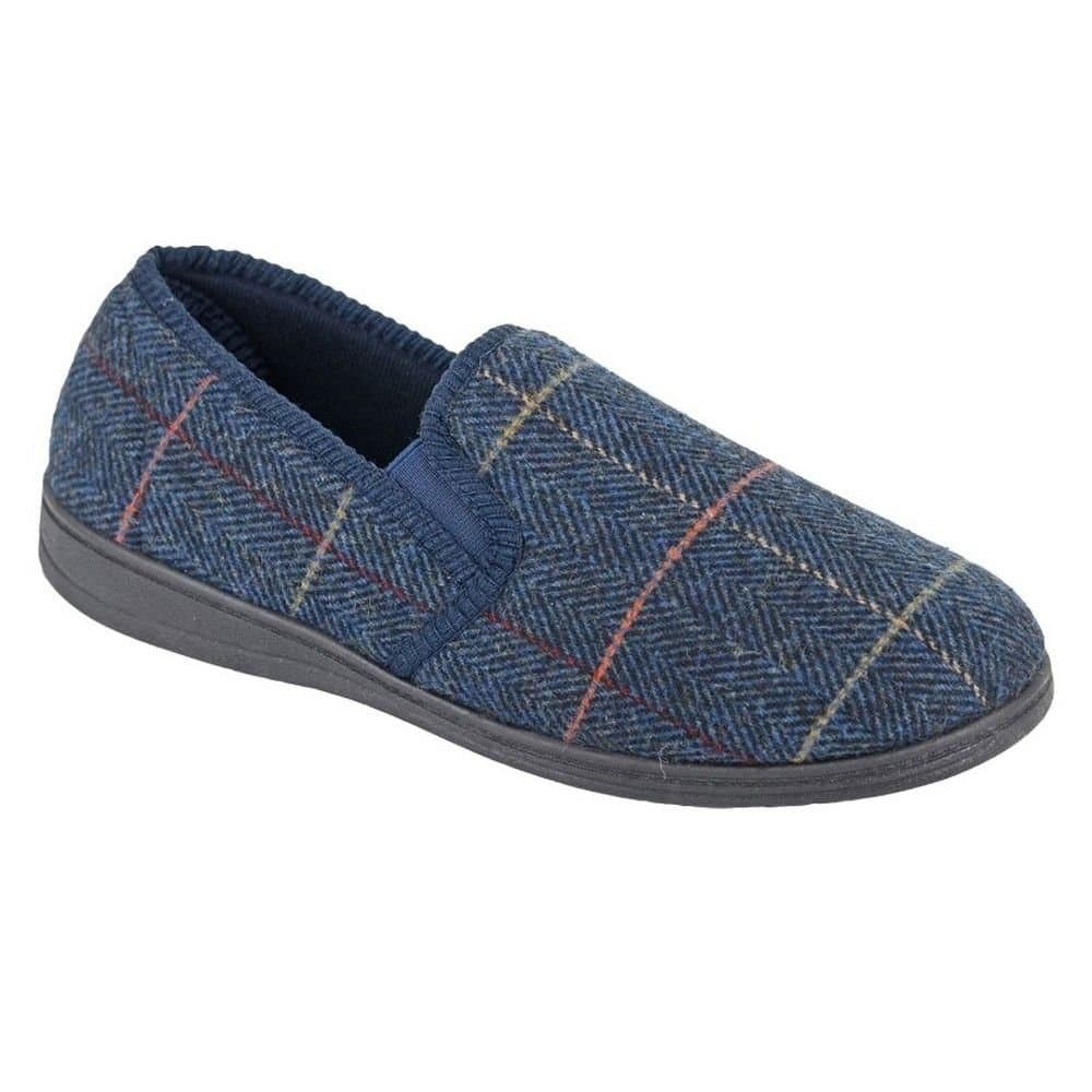 Zedzzz Zedzzz Men's Kenny Herringbone Twin Gusset Slippers in Navy