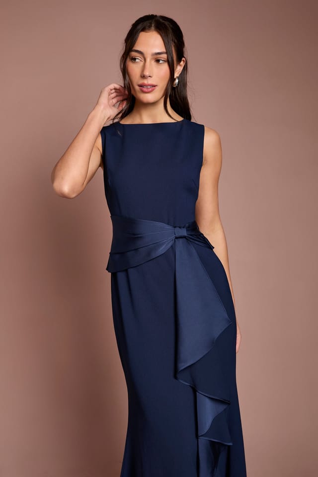 Coast Coast Women's Sleeveless Round Neck Sash Waist Maxi Bridesmaid Dress in Navy - 2